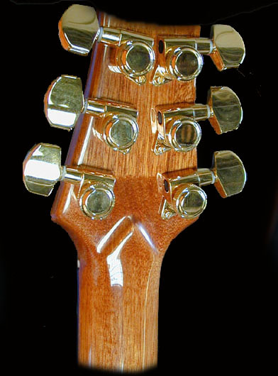 The back of the headstock with the Schaller locking tuners.